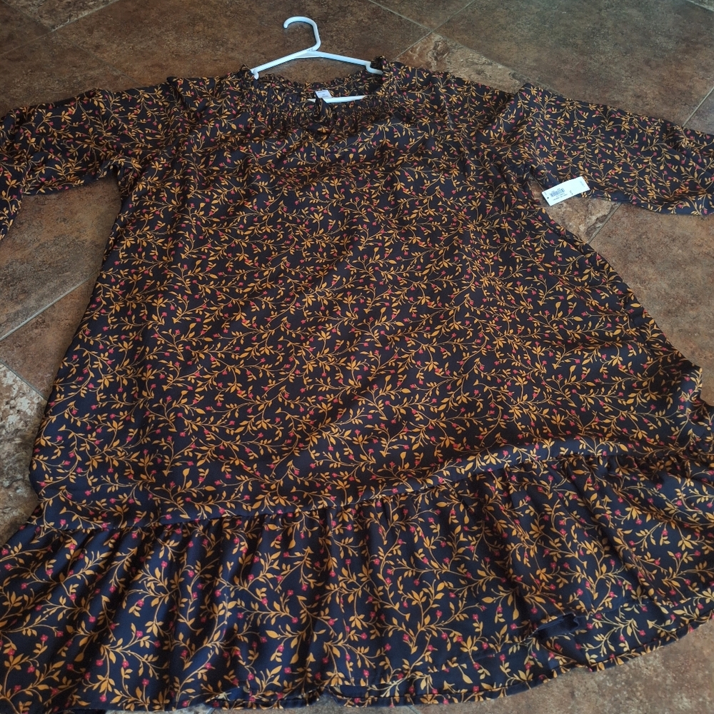 NWT Fall Color Ditsy Floral Midi Shift Dress Ruffled Hem XXL - Picture 3 of 16